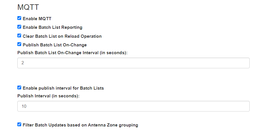 Publish interval setting screenshot